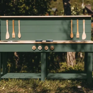 Handcrafted wooden mud kitchen 150cm in Royal Green, solid spruce