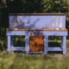 Handcrafted wooden mud kitchen 150cm with storage cabinet in Lavender Field, solid spruce